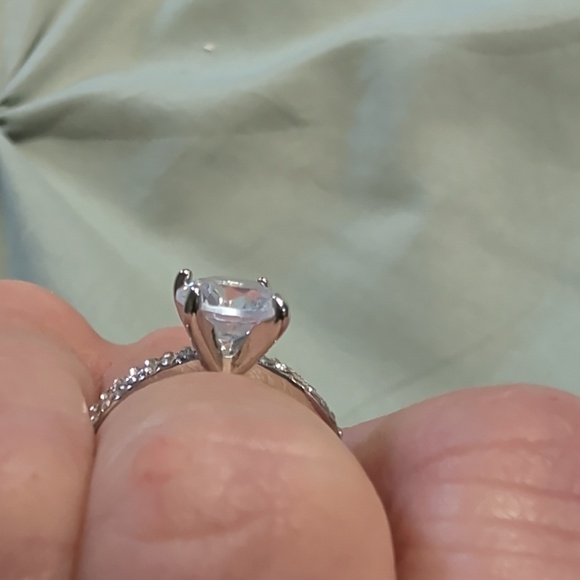 Silver Diamond Simulant Wedding Set Rings - Picture 3 of 7